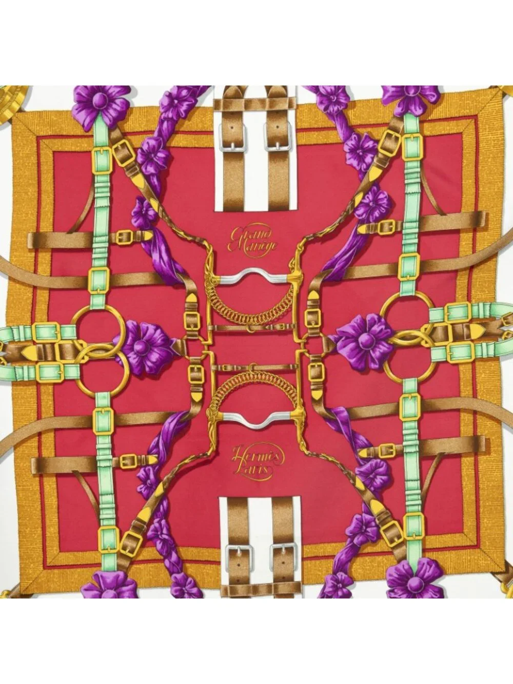 Hermes Scarf Blue Pink Gold 100% Twill Silk